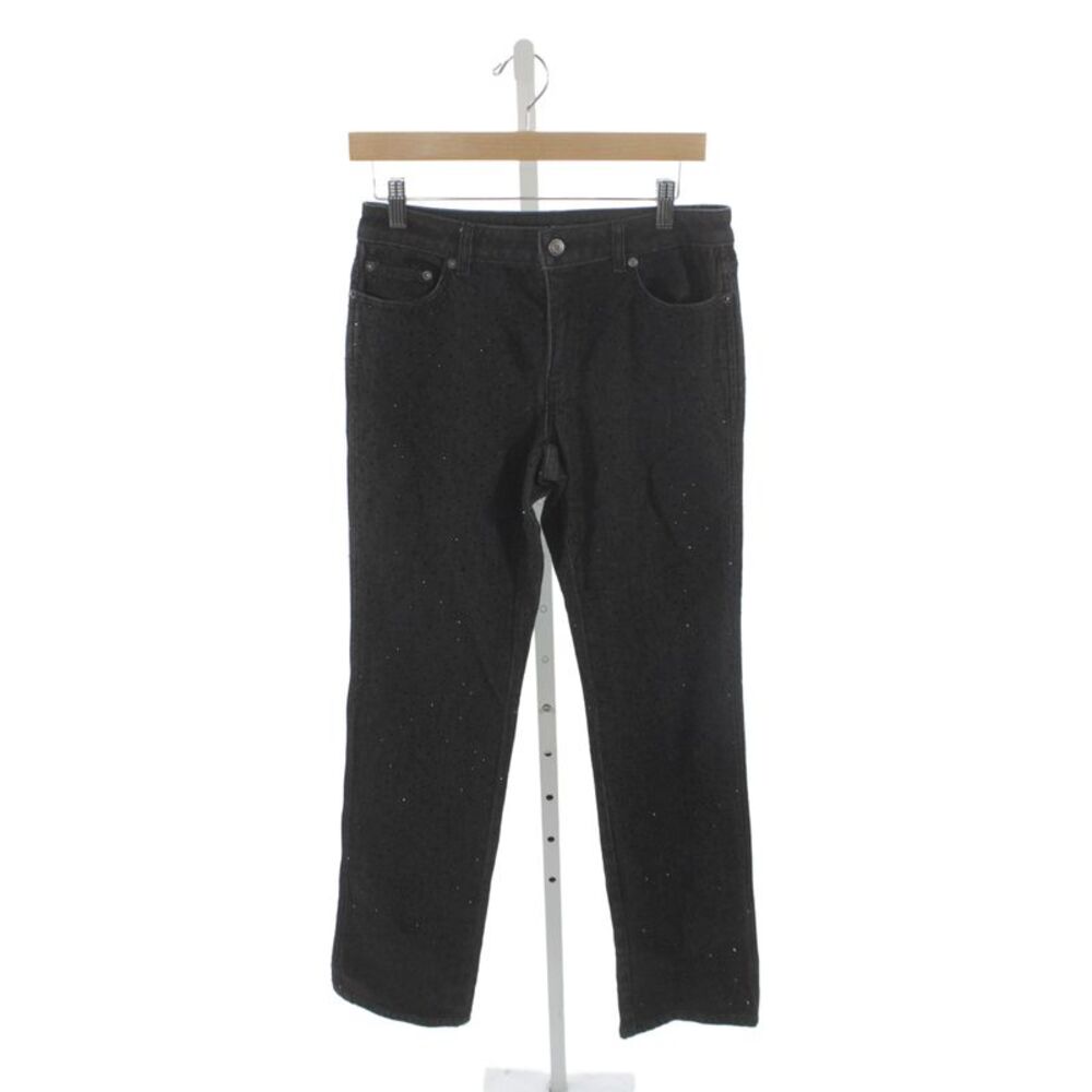 Michael Kors Womens Straight Jeans Black Polka Dot Mid Rise Size 2